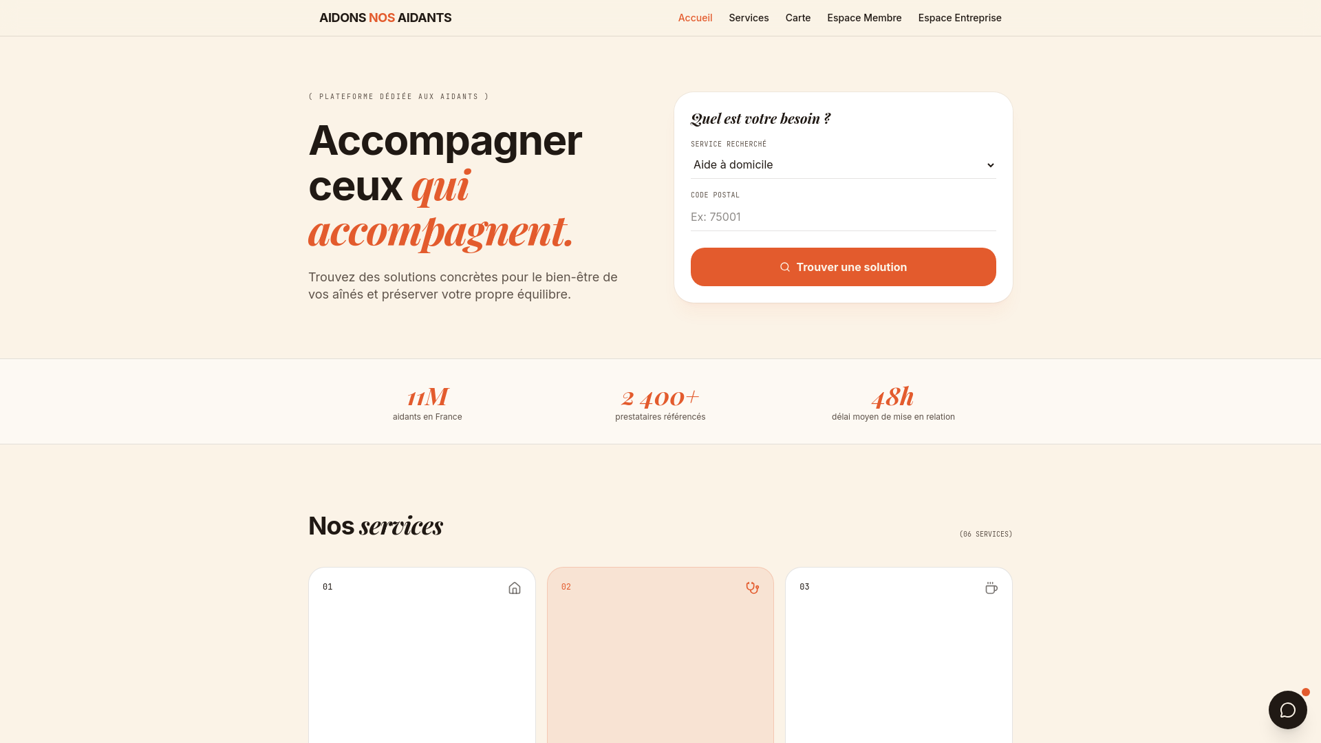 Aperçu de la plateforme Aidons nos Aidants